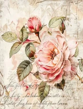 Pink Rose Letter #3 | A4 Mulberry Rice Paper | Paper for Decoupage
