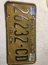 Vintage Yellow Pennsylvania Truck License Plate 26232-CD