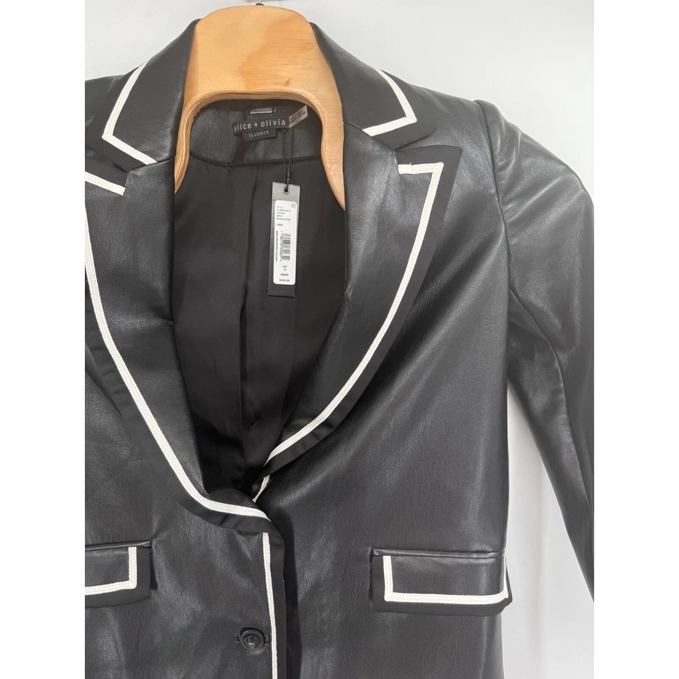 Chaqueta Blazer Alice + Olivia Para Mujer Nueva Con Etiquetas Elna Negra Cuero Vegano Talla 2 Foto 2 de 4