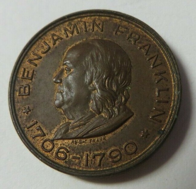 時計 penny RARE Vintage BENJAMIN FRANKLIN Memorial Souvenir Coin Penny 1706