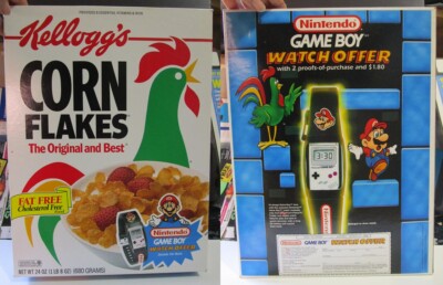 Nintendo Cereal Box Super Mario Bros Game Boy Watch offer 1994 Kelloggs Corn