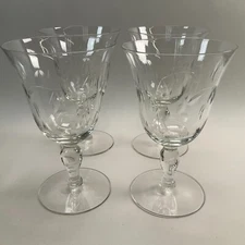 Tiffin Franciscan Water Goblets Etched Plant Design Vintage Set of 4 
