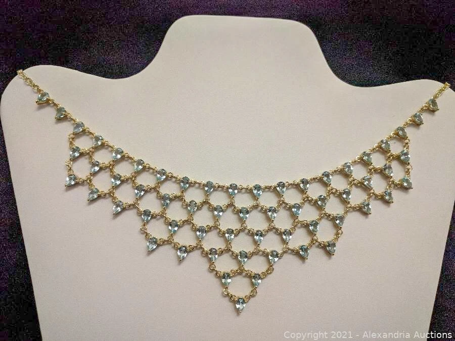 59 CTW BLUE TOPAZ AND 925 GOLD VERMEIL BIB NECKLACE NEW CONDITION - Image 2 of 4