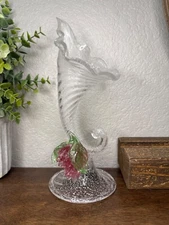 antique / vintage glass cornucopia style vase with grapes and silver aventurine