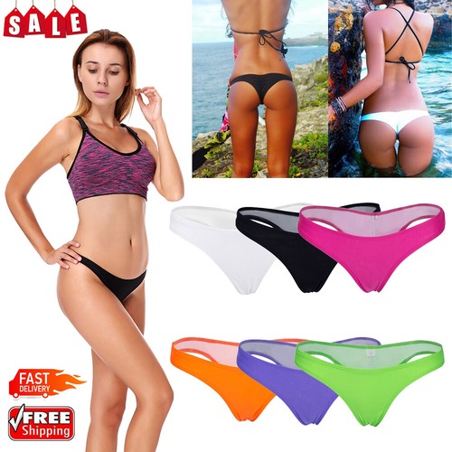 Womens Bikini Triangle Thong Bottom Brazilian V Cheeky Ruched Swimwear Briefs - Picture 4 of 18