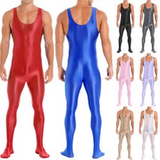 Men's Oil Shiny Glossy Tights Sleeveless Bodysuit Jumpsuit Wet Look Bodystocking