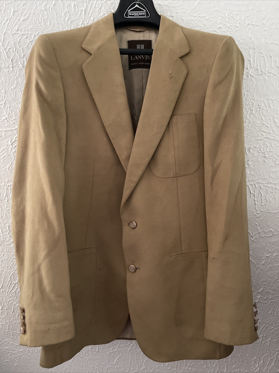 LANVIN PARIS Feather Suede Ptch Pkt Camel Tan Mens Blazer Sport Coat Jacket
