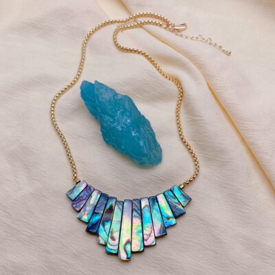 Natural Multi Color Abalone Shell Gold Plated Chain Necklace Simple Jewelry