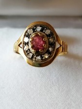 Anello Antico Art Deco in Oro e Argento con Rose di Diamanti e Rubino 