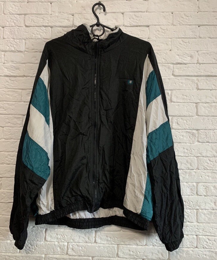 Vintage Givenchy Windbreaker Activewear Full Zip Nylon Jacket Black Green
