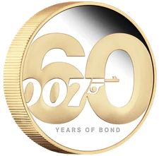 60 YEARS OF BOND 2022 2oz $2 SILVER PROOF GILDED GILT COIN James 007