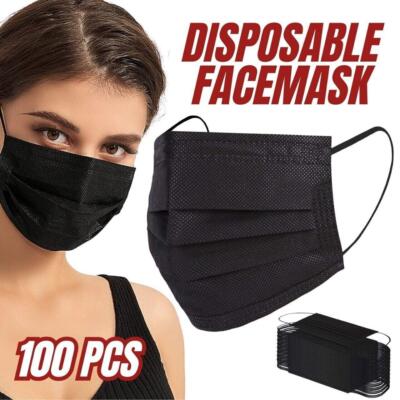 100 Pcs Mascarilla Desechable No Médica Quirúrgica Máscaras Negras Con Lazo Para