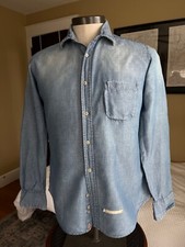 Tintoria Mattei 954 Men's Sz. 39 15.5 L/S Blue Denim Shirt Made in Italy