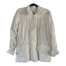 J.Jill Solid White Embroidered Light Weight Linen Blazer Jacket Size Large
