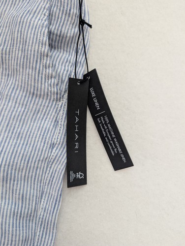 Tahari Women's Linen Pants Size L Blue White Striped Wide Leg Cropped NEW - Picture 5 of 15
