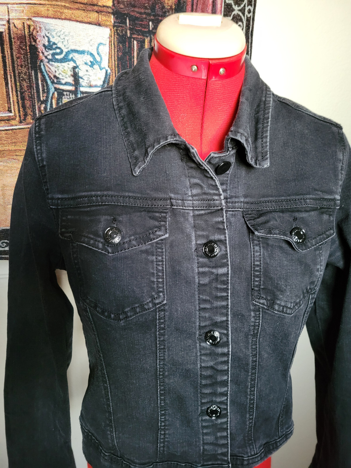 Wax Jean Basic Denim Black Button-Up Thin Long-Sl… - image 6