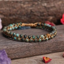 A African Turquoise Double Layer Beads Braided Healing Balance Lucky Bracelet