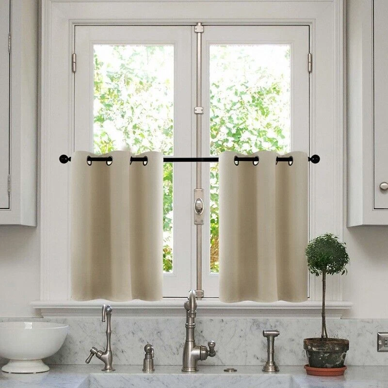 2 Panel Privacy Blackout Short Kitchen Curtains Thermal Insulated Grommet Drapes - Image 3 of 4