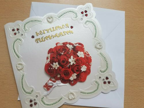 cs Glückwunsch-, Gruß-, Karte Hochzeit Handarbeit Perlen + 3D Motive Neu