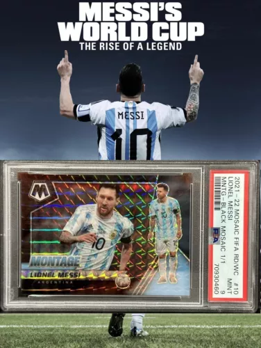 2021-22 Panini Mosaic Road to WC Qatar Montage #10 Lionel Messi Black 1/1 PSA 9