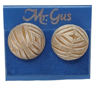Vintage Mr. Gus Button Earrings Cream Gold Geometric Design Pierced #J-4