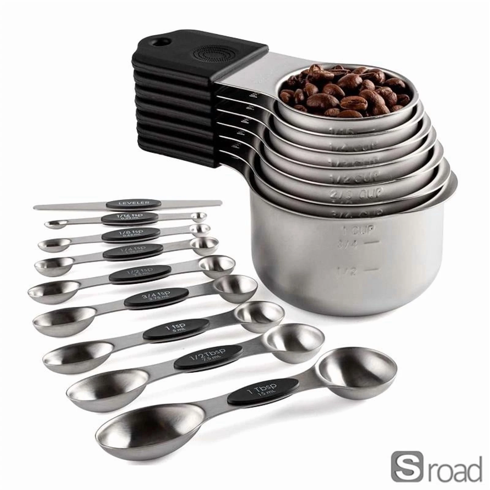 16-Piece Magnetic Measuring Cups & Spoons Set, Stainless Steel Stackable