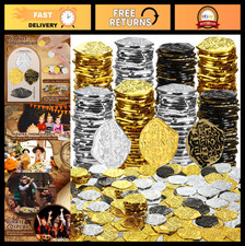 800 Pcs Plastic Pirate Coins - Gold Silver Bronze Doubloons for Kids Party Games