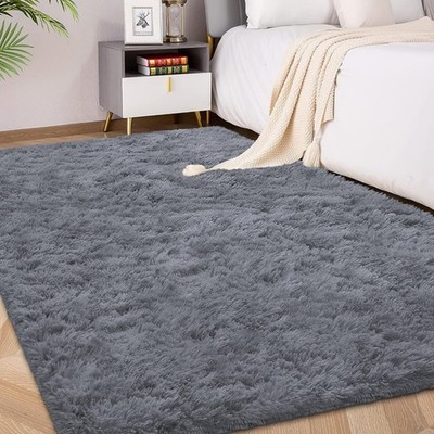 Flauschiger Hochflor Teppich 140x200 cm Grau | Extra weicher Shaggy Teppich r...
