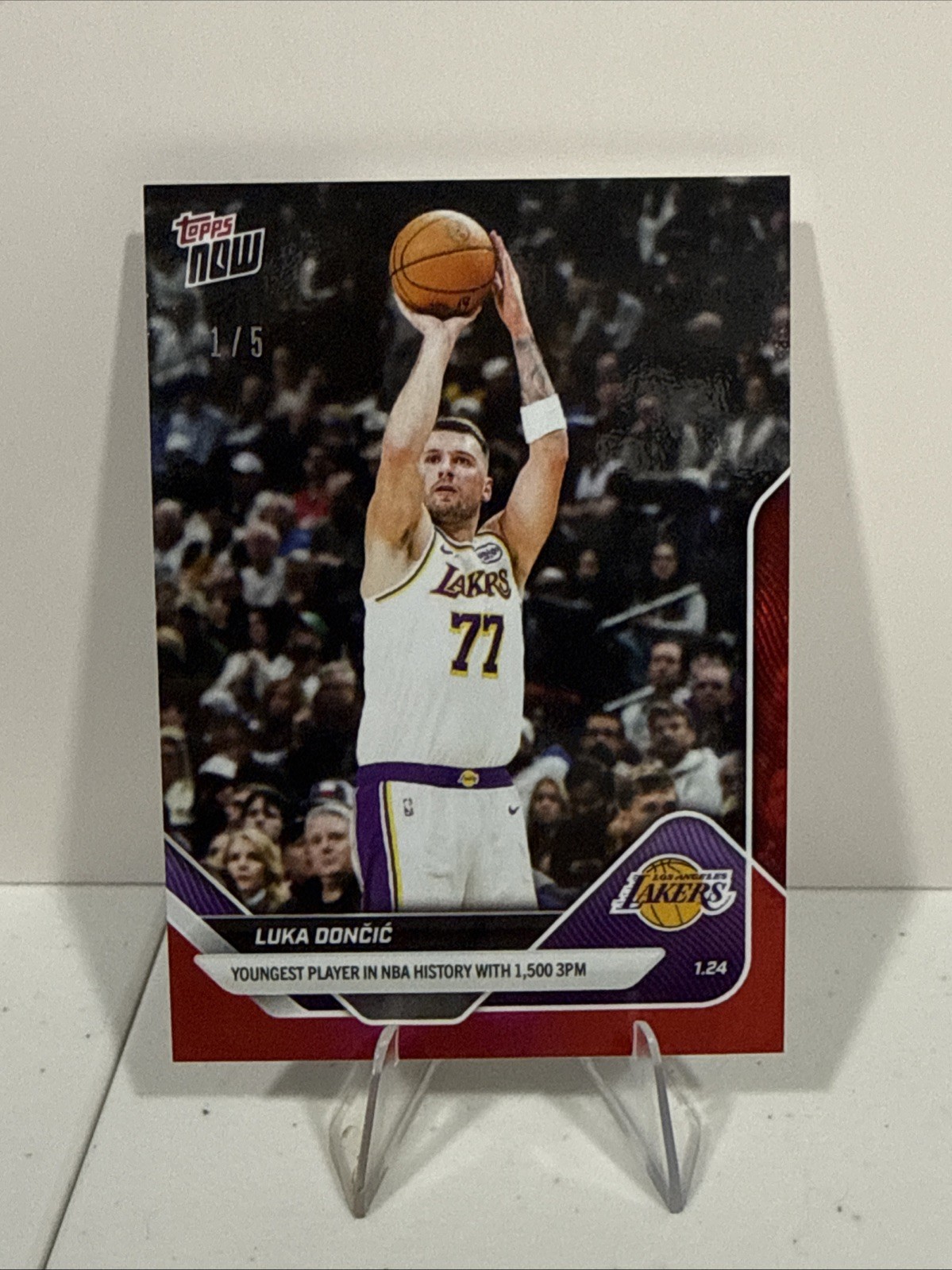 Luka Doncic 1,500 3PM 2025-26 NBA Topps NOW Card 141 RED FOIL 1/5