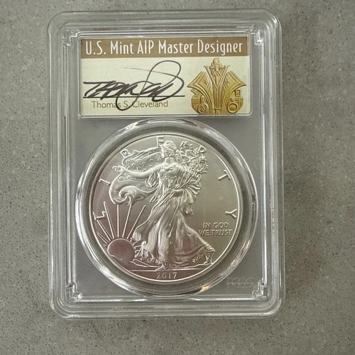 2017-W $1 Burnished Silver Eagle PCGS SP70 Signed Thomas S. Cleveland