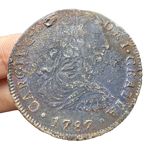 8 Reales 1787 Büste Dollar Hispan LIMAE, PERU Carolus III, M.I, schwarze Patina - Bild 5 von 16