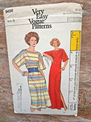 Vogue Sewing Pattern 9456 VTG Misses Pullover Dress 2 Lengths Easy Size 6 UC