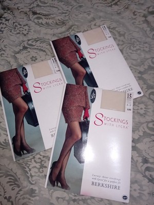 3 Paar Vintage 80er Jahre Luxus transparente blonde Strümpfe von Berkshire Größe 4-7