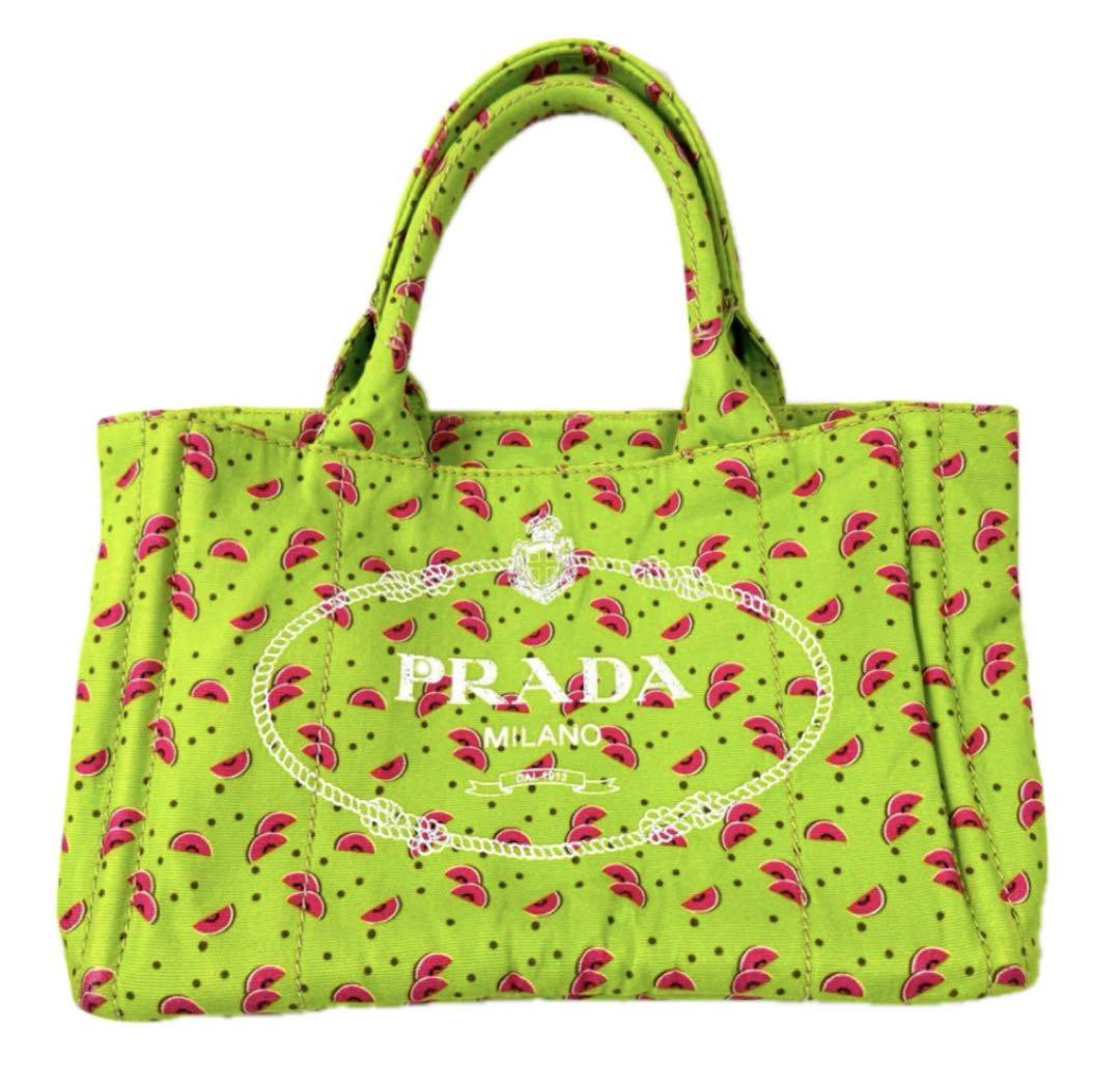 PRADA プラダ カナパ 2way スイカ 総柄 ライムグリーン キャンバス Prada Canapa Watermelon 2Way Tote Bag Light Green Canvas | eBay
