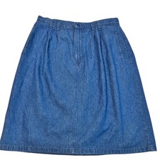 Vintage Lands End Cotton Skirt Womens 16 Made in USA Pleated Back Vent