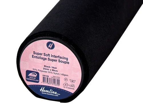 Hemline Interfacing: Super-Soft: Iron-on: 25m x 90cm: Black