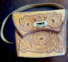 Vintage Western / Mexican Tooled Leather Purse Brown Floral