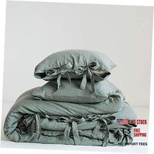 100 Linen Duvet Cover Set, 3 Pieces Belgian King Tie Closure Greyish-green