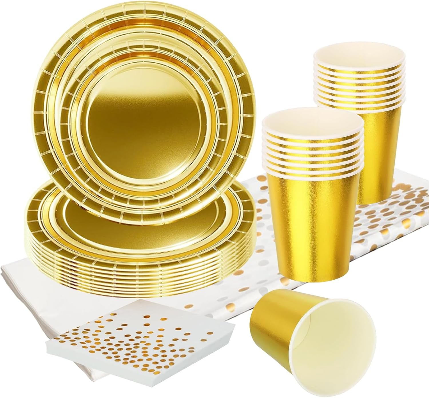 69pcs Metallic Gold Tableware,Foil Golden Party Dinnerware Shiny Metallic Gold