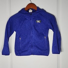 L.L. Bean Full Zip Sweater Youth Size M 5-6 Hooded Blue Knit Fleece Hiking