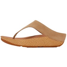 FITFLOP Lulu Lux Graphic-Weave Suede Toe-Post Cappuccino Sandals A4S-923 