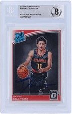 Trae Young Atlanta Hawks Signed 2018 Panini Optic #78 BAS rated Rookie Card. rookie card picture