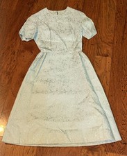 Vintage 60s 70s Handmade Party Tea Formal Dress Icy Blue Brocade Small Medium
