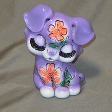 Vintage Purple Ceramic Puppy Dog Coin Bank 1960s 70s Flower Power Retro Piggy...