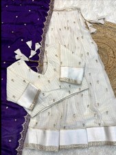 Women s White Sequin Embellished Chiffon Salwar Kameez 3-Piece w/ Dupatta