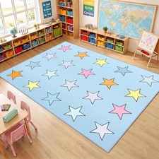 7.6 x 5 ft Large Classroom Rug Elementary, Pastel Rainbow Educational Area Ca...