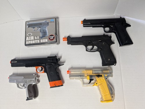 Lot 6 Airsoft Toy Pistols 6mm BB Orange Tip Assorted Plastic Metal