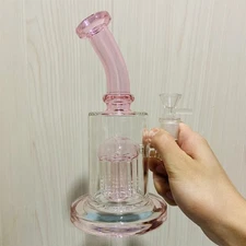 Pink Glass Water Pipe Arm Tree Perc Hookah Bubbler Thick Smoking Rig 14mm