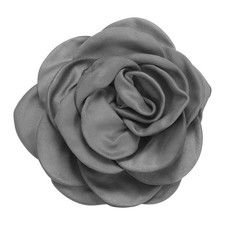 Rose Flower Brooch, 3.1 Inch Handmade Satin Fabric Lapel Pins, Dark Gray