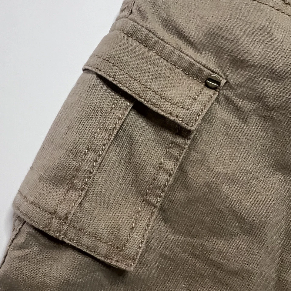 Шорты карго с оборками тесаные бежевые льняные хлопковые женские 14P на молнии с петлями для ремня-мухи - Изображение 2 из 4